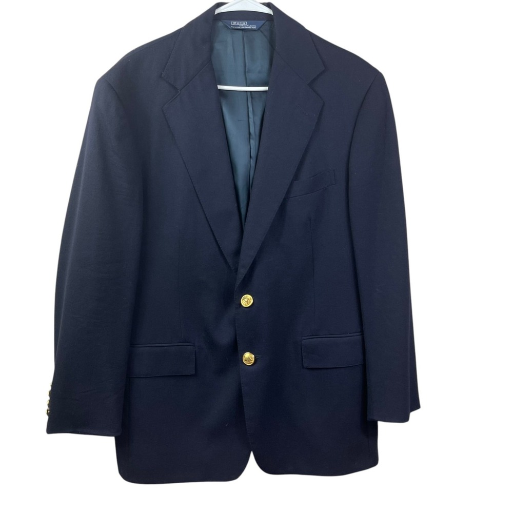 Vtg Polo Ralph Lauren Wool Blazer Jacket Mens 39 R Navy Gold Buttons Academia